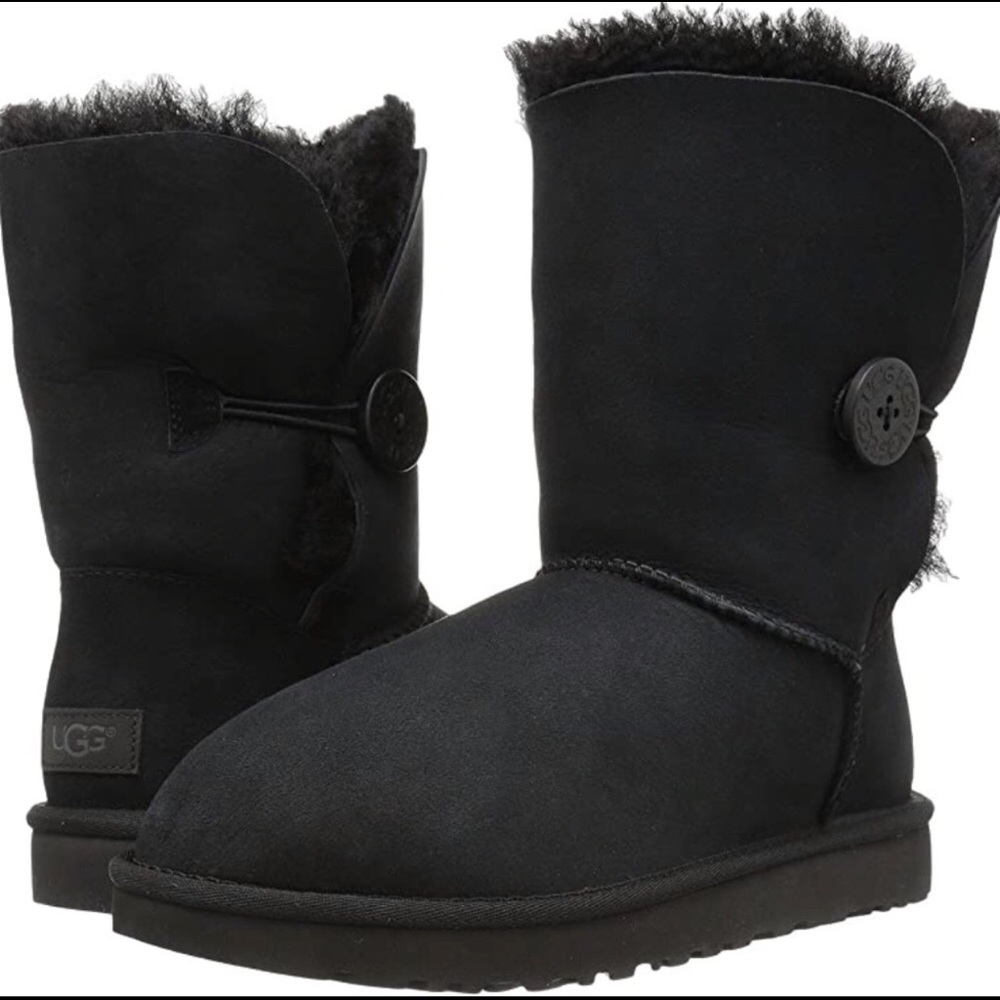 Ugg Bailey One Button Ankle Black Slouch Boots Shearling Warm